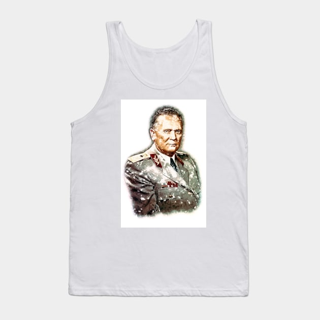 Josip Broz Tito the President of Yugoslavia SFRJ Watercolor Portrait Tank Top by Naumovski